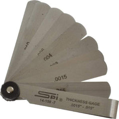 SPI - 9 Piece, 0.0015 to 0.015", Parallel Feeler Gage Set - 3" Long x 1/2" Wide, Tempered Steel - Industrial Tool & Supply