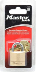 Master Lock - 5/8" Shackle Clearance, Keyed Different Solid Brasss Padlock - 3/16" Shackle Diam, Solid Brass - Industrial Tool & Supply