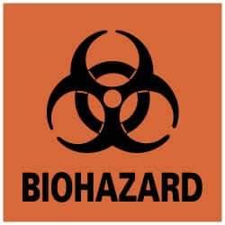 NMC - Hazardous Materials Label - Legend: BIOHAZARD, English, Black & Orange, 4" Long x 4" High, Sign Muscle Finish - Industrial Tool & Supply