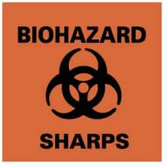NMC - Hazardous Materials Label - Legend: Biohazard - Sharps, English, Black & Orange, 4" Long x 4" High, Sign Muscle Finish - Industrial Tool & Supply
