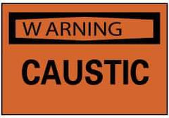 NMC - Accident Prevention Label, Header: WARNING - Legend: Warning - Caustic, English, Black & Orange, 5" Long x 3" High, Sign Muscle Finish - Industrial Tool & Supply