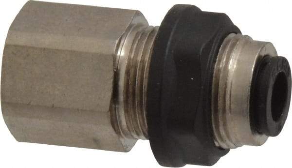 Legris - 1/4" Outside Diam, 1/4 NPT, Brass Push-to-Connect Tube Female Bulkhead - 290 Max psi - Industrial Tool & Supply