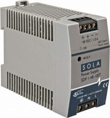 Sola/Hevi-Duty - 100 Watt, 1 Amp, 264 VAC, 375 VDC Input, 48 to 56 VDC Output, DIN Rail Power Supply - Screw Terminal Connection, 1 Output, 1.77 Inch Wide x 3.58 Inch Deep x 2.95 Inch High, Up to 90% Efficiency, 14 to 140°F, Green LED Display - Industrial Tool & Supply