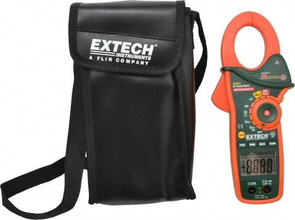 Extech - EX810, CAT III, Digital Average Responding Auto Ranging Clamp Meter with 1.7" Clamp On Jaws - 600 VAC/VDC, 1000 AC Amps, Measures Current, Temperature - Industrial Tool & Supply