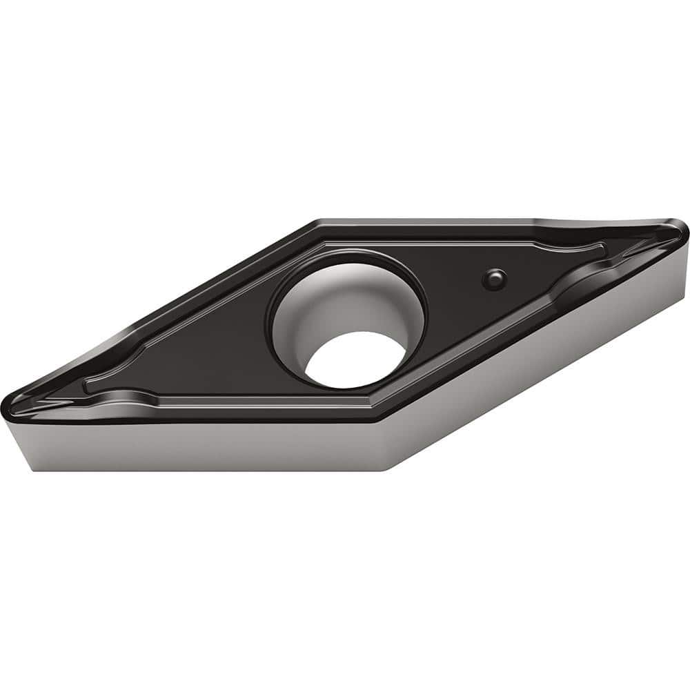 Turning Insert:  VCMT332-FM4 WSM01,  Solid Carbide TiAlN Finish,  Neutral,  0.6540″ Long,  3/8″ Inscribed Circle,  0.0310″ Corner Radius,  35.0 &deg N/A Diamond,  Series  VCMT-FM4