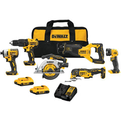 Cordless Tool Combination Kit: 20V (1) DCD778 20V MAX Brushless 1/2 in. Hammer Drill/Driver, (1) DCF787 20V MAX Brushless 1/4 in. Impact Driver, (1) DCS566 20V MAX Brushless 6-1/2 in. Circular Saw, (1) DCS382 20V MAX Brushless Cordless Reciprocating Saw,