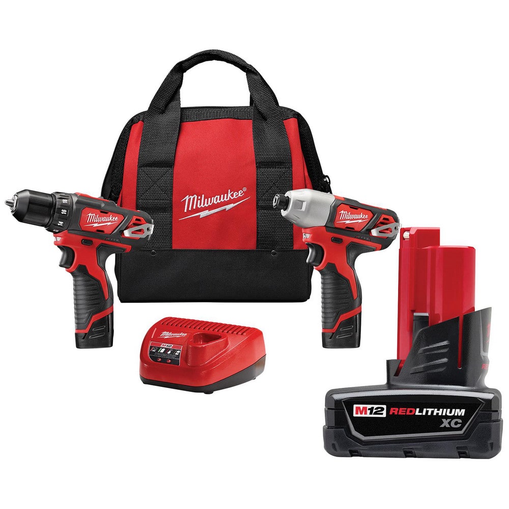 Cordless Tool Combination Kit: 12V 1/4″Impact Driver, 12V Lithium-Ion Battery, 3/8″Drill Driver, 30-Minute Charger, Contractor Bag, M12 XC Lithium-Ion Battery,  Contractor Bag