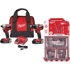 Cordless Tool Combination Kit: 18V (10) 1″Square Bits: 1,  2,  3, (12) 1″Phillips Bits: 1,  2,  3, (20) 1″Torx Bits: T10,  T15,  T20,  T25,  T27,  T30, (5) Slotted Bits: 1/4,  1/6,  1/8,  10,  12, (6) 1″Hex Bits: 3/32,  7/64,  1/8,  9/64,  5/32,  3/16,  1