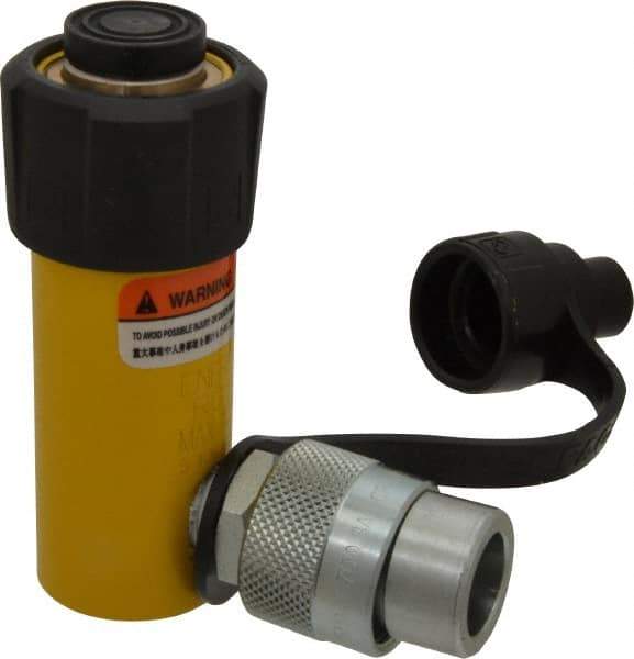 Enerpac - 5 Ton, 1" Stroke, 0.99 Cu In Oil Capacity, Portable Hydraulic Single Acting Cylinder - 0.99 Sq In Effective Area, 4.34" Lowered Ht., 5.34" Max Ht., 1.13" Cyl Bore Diam, 1" Plunger Rod Diam, 10,000 Max psi - Industrial Tool & Supply