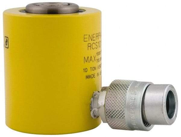 Enerpac - 50 Ton, 2.38" Stroke, 22.85 Cu In Oil Capacity, Portable Hydraulic Low Profile Cylinder - 9.62 Sq In Effective Area, 4.81" Lowered Ht., 7.19" Max Ht., 3.5" Cyl Bore Diam, 2.75" Plunger Rod Diam, 10,000 Max psi - Industrial Tool & Supply