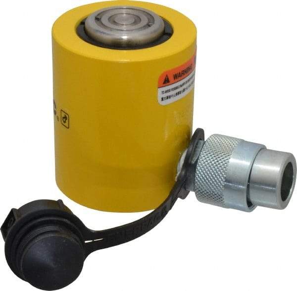 Enerpac - 10 Ton, 1.5" Stroke, 3.35 Cu In Oil Capacity, Portable Hydraulic Low Profile Cylinder - 2.24 Sq In Effective Area, 3.47" Lowered Ht., 4.97" Max Ht., 1.69" Cyl Bore Diam, 1.5" Plunger Rod Diam, 10,000 Max psi - Industrial Tool & Supply