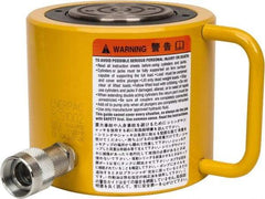 Enerpac - 100 Ton, 2.25" Stroke, 44.18 Cu In Oil Capacity, Portable Hydraulic Low Profile Cylinder - 19.64 Sq In Effective Area, 5.56" Lowered Ht., 7.81" Max Ht., 5" Cyl Bore Diam, 3.63" Plunger Rod Diam, 10,000 Max psi - Industrial Tool & Supply
