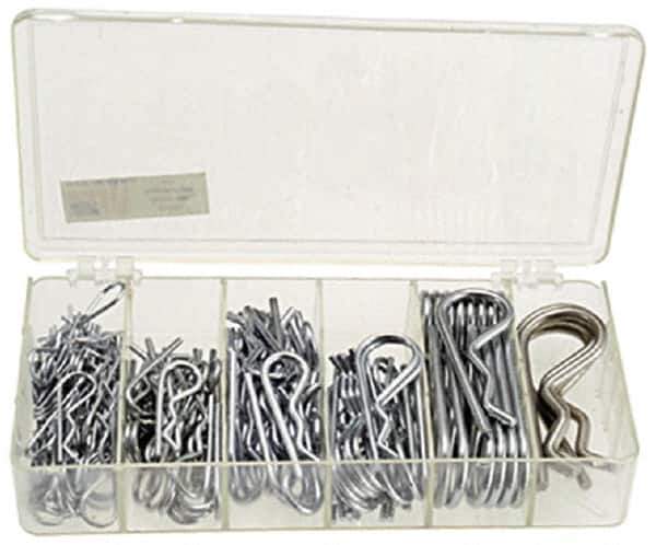 Precision Brand - 150 Piece, 1/16 to 3/16" Pin Diam, Hitch Pin Assortment - 1-9/16 to 3-1/4" Long, Steel - Industrial Tool & Supply