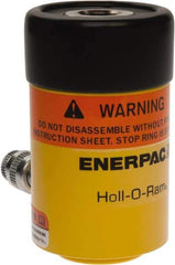 Enerpac - 12 Ton, 1.63" Stroke, 4.49 Cu In Oil Capacity, Portable Hydraulic Hollow Hole Cylinder - 2.76 Sq In Effective Area, 4.75" Lowered Ht., 6.38" Max Ht., 2.13" Cyl Bore Diam, 1.38" Plunger Rod Diam, 10,000 Max psi - Industrial Tool & Supply