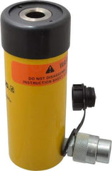Enerpac - 12 Ton, 3" Stroke, 8.29 Cu In Oil Capacity, Portable Hydraulic Hollow Hole Cylinder - 2.76 Sq In Effective Area, 7.25" Lowered Ht., 10.25" Max Ht., 2.13" Cyl Bore Diam, 1.38" Plunger Rod Diam, 10,000 Max psi - Industrial Tool & Supply
