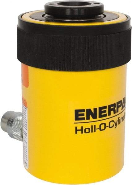 Enerpac - 30 Ton, 2.5" Stroke, 18.05 Cu In Oil Capacity, Portable Hydraulic Hollow Hole Cylinder - 7.22 Sq In Effective Area, 7.03" Lowered Ht., 9.53" Max Ht., 3.5" Cyl Bore Diam, 2.5" Plunger Rod Diam, 10,000 Max psi - Industrial Tool & Supply