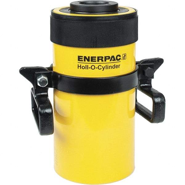 Enerpac - 60 Ton, 6" Stroke, 76.41 Cu In Oil Capacity, Portable Hydraulic Hollow Hole Cylinder - 12.73 Sq In Effective Area, 12.75" Lowered Ht., 18.75" Max Ht., 4.88" Cyl Bore Diam, 3.63" Plunger Rod Diam, 10,000 Max psi - Industrial Tool & Supply