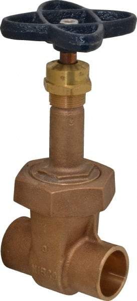 NIBCO - 1" Pipe, Class 150, Soldered Bronze Solid Wedge Rising Stem Gate Valve - 300 WOG, 150 WSP, Bolted Bonnet - Industrial Tool & Supply