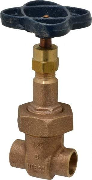 NIBCO - 1/2" Pipe, Class 150, Soldered Bronze Solid Wedge Rising Stem Gate Valve - 300 WOG, 150 WSP, Bolted Bonnet - Industrial Tool & Supply