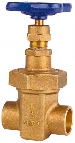 NIBCO - 1" Pipe, Class 150, Soldered Bronze Solid Wedge Stem Gate Valve - 300 WOG, 150 WSP, Union Bonnet - Industrial Tool & Supply