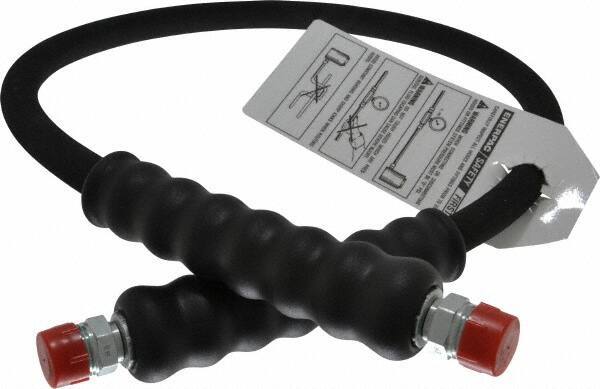 Enerpac - 1/4" Inside Diam x 3/8 NPT 3' Hydraulic Pump Hose - 10,000 psi, 3/8 NPTF Male Opposite End, Rubber - Industrial Tool & Supply