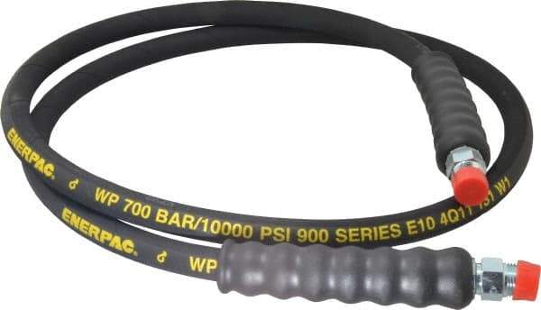 Enerpac - 3/8" Inside Diam x 3/8 NPT 6' Hydraulic Pump Hose - 10,000 psi, 3/8 NPTF Male Opposite End, Rubber - Industrial Tool & Supply