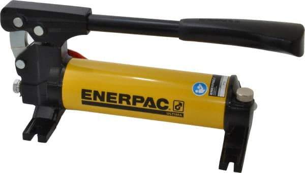 Enerpac - 1" Piston Stroke, 1/2" Piston Diam, 0.15 Cu In per Stroke, 22 Cu In Reservoir Capacity, Manual Hydraulic Pump - 2,850 psi, 34 Lbs. Max Handle Effort, 1 Stage - Industrial Tool & Supply