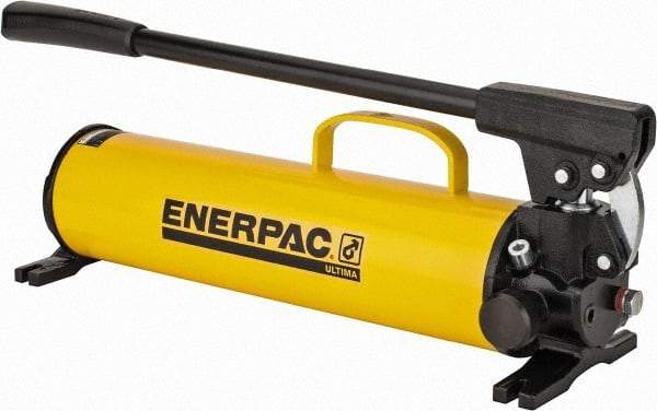Enerpac - 1" Piston Stroke, 1-1/8" Piston Diam, 1.00, 0.15 Cu In per Stroke, 134 Cu In Reservoir Capacity, Manual Hydraulic Pump - 10,000 psi, 77 Lbs. Max Handle Effort, 2 Stage - Industrial Tool & Supply
