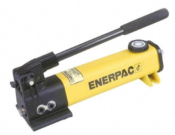 Enerpac - 1" Piston Stroke, 7/16" Diam, 0.151 Cu In per Stroke, 55 Cu In Reservoir Capacity, Manual Hydraulic Pump - 10,000 psi, 72 Lbs. Max Handle Effort - Industrial Tool & Supply