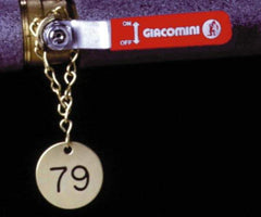 NMC - 1-1/2" High x 1-1/2" Long, [Number Set 126-150], Safety & Facility Valve Tag - 1 Side, Gold Brass - Industrial Tool & Supply