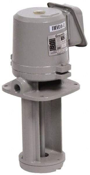 Graymills - 230/460 Volt, 3/4 hp, 3 Phase, 3,450 RPM, Cast Iron Immersion Machine Tool & Recirculating Pump - 45 GPM, 52 psi, 7-1/2" Long x 7-1/2" Mounting Flange Width, 21-1/16" Overall Height, Metric Thread, Aluminum Impeller - Industrial Tool & Supply