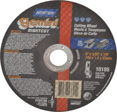 Norton - 6" Aluminum Oxide Cutoff Wheel - 3/32" Thick, 7/8" Arbor, 10,185 Max RPM, Use with Angle Grinders - Industrial Tool & Supply