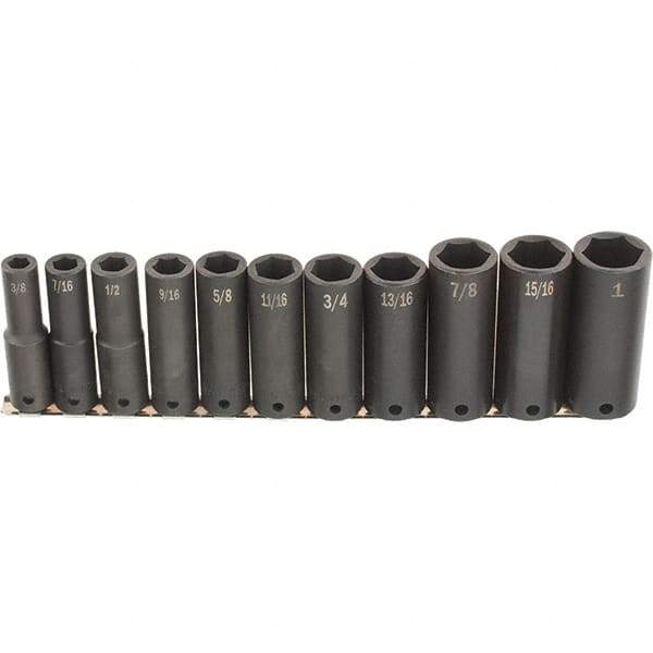 SK - 11 Piece 1/2" Drive Deep Impact Socket Set - 6 Points, 1/2 to 1-1/4", Inch Measurement Standard - Industrial Tool & Supply