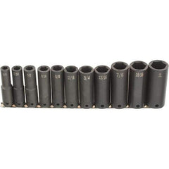SK - 11 Piece 1/2" Drive Deep Impact Socket Set - 6 Points, 1/2 to 1-1/4", Inch Measurement Standard - Industrial Tool & Supply