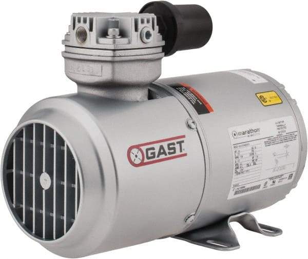 Gast - 1/6 hp, 1.8 CFM, Piston Vacuum Pump - 27.5 Hg/In, 115-1 Volt, 5.63" Long x 11.62" Wide x 8.58" High - Industrial Tool & Supply