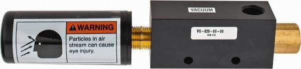 Gast - 4 CFM Open Flow Venturi Single Stage Vacuum Generator - 3/8 FPT Vacuum Port, 27 In/Hg Max Vacuum Pressure, 30-3/4 Max psi, 6.4 CFM Air Consumption & 8.18" Length x 1.66" Wide x 1.66" High - Industrial Tool & Supply