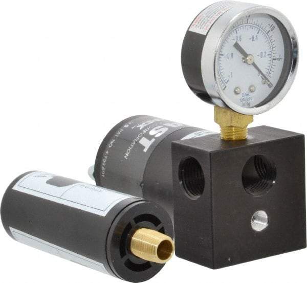 Gast - 6.8 CFM Open Flow Venturi Single Stage Vacuum Generator - 1/2 FPT Vacuum Port, 27 In/Hg Max Vacuum Pressure, 68 Max psi, 2.7 CFM Air Consumption & 8.21" Length x 3" Wide x 4.90" High - Industrial Tool & Supply