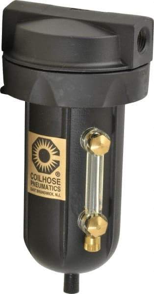 Coilhose Pneumatics - 1/4" Port, 5" High, FRL Filter with Aluminum Bowl & Automatic Drain - 250 Max psi, 250°F Max, 4 oz Bowl Capacity - Industrial Tool & Supply