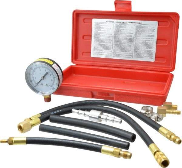 Value Collection - 12" Hose Length, 0 to 100 psi, Mechanical Automotive Fuel Injection Tester - 1 Lb Graduation, Steel - Industrial Tool & Supply