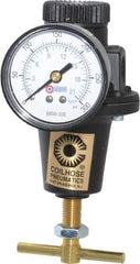 Coilhose Pneumatics - 1/4 NPT Port, 40 CFM, Cast Aluminum Heavy-Duty T-Handle Regulator - 0 to 200 psi Range, 250 Max psi Supply Pressure, 1/4" Gauge Port Thread, 3" Wide x 5-1/2" High - Industrial Tool & Supply