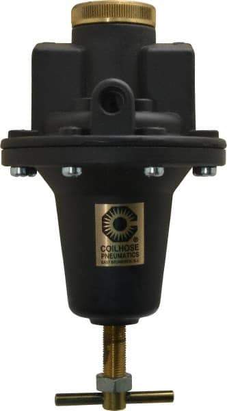 Coilhose Pneumatics - 3/4 NPT Port, 160 CFM, Cast Aluminum Heavy-Duty T-Handle Regulator - 0 to 200 psi Range, 250 Max psi Supply Pressure, 1/4" Gauge Port Thread, 5" Wide x 8-1/2" High - Industrial Tool & Supply