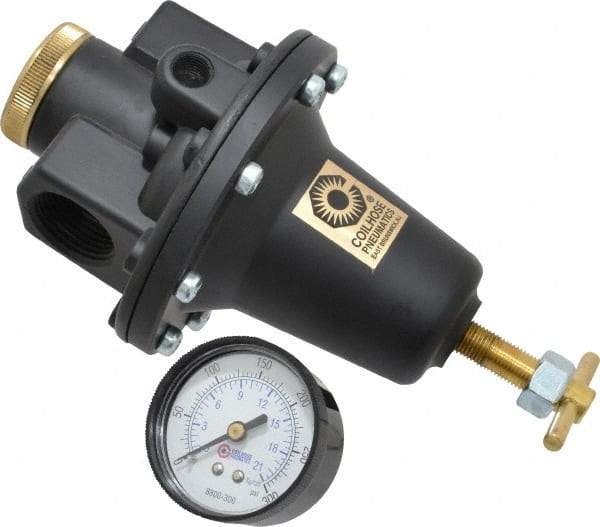 Coilhose Pneumatics - 1 NPT Port, 160 CFM, Cast Aluminum Heavy-Duty T-Handle Regulator - 0 to 200 psi Range, 250 Max psi Supply Pressure, 1/4" Gauge Port Thread, 5" Wide x 8-1/2" High - Industrial Tool & Supply