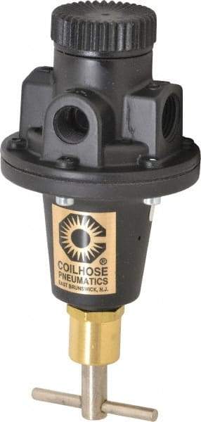 Coilhose Pneumatics - 3/8 NPT Port, 40 CFM, Cast Aluminum Tamper Proof Heavy-Duty T-Handle Regulator - 0 to 200 psi Range, 250 Max psi Supply Pressure, 1/4" Gauge Port Thread, 3" Wide x 5-1/2" High - Industrial Tool & Supply