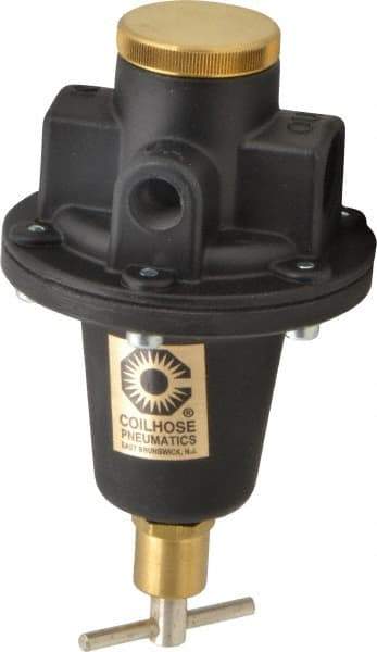 Coilhose Pneumatics - 1/2 NPT Port, 80 CFM, Cast Aluminum Tamper Proof Heavy-Duty T-Handle Regulator - 0 to 60 psi Range, 250 Max psi Supply Pressure, 1/4" Gauge Port Thread, 4" Wide x 7" High - Industrial Tool & Supply