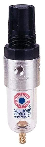 Coilhose Pneumatics - 1/8" NPT Port Miniature 1 Piece Filter/Regulator FRL Unit - Polycarbonate Bowl, 25 SCFM, 150 Max psi, 4" High, Manual Drain - Industrial Tool & Supply