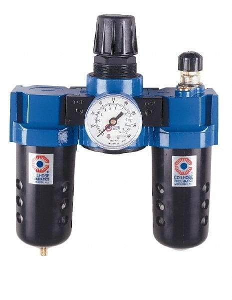 Coilhose Pneumatics - 1/2" NPT Port Standard 3 Piece Filter-Regulator-Lubricator FRL Unit - Metal Bowl, 127 SCFM, 250 Max psi, 10.5" High, Automatic Drain - Industrial Tool & Supply