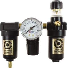Coilhose Pneumatics - 1/8" NPT Port Miniature 3 Piece Filter-Regulator-Lubricator FRL Unit - Metal Bowl, 25 SCFM, 250 Max psi, 6.125" High, Manual Drain - Industrial Tool & Supply