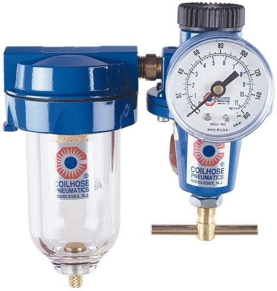 Coilhose Pneumatics - 3/8" NPT Port Heavy Duty 2 Piece Filter-Regulator FRL Unit - Metal Bowl, 125 Max psi, 6.875" High - Industrial Tool & Supply