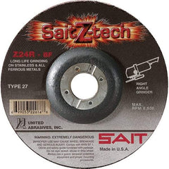 Sait - 24 Grit, 6" Wheel Diam, 1/4" Wheel Thickness, 7/8" Arbor Hole, Type 27 Depressed Center Wheel - Zirconia Alumina, Resinoid Bond, R Hardness, 10,200 Max RPM, Compatible with Angle Grinder - Industrial Tool & Supply