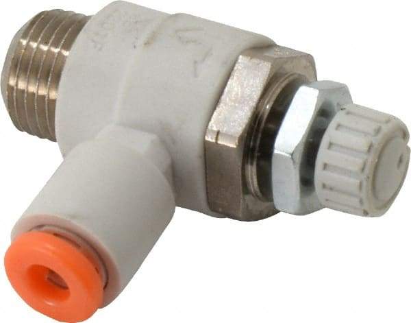 SMC PNEUMATICS - 1/8" Tube OD x 1/8" Male NPT Flow Control Elbow Valve - Meter Out - Industrial Tool & Supply